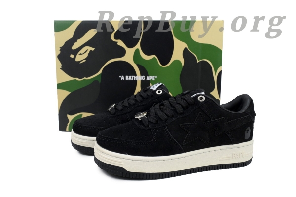 Bape Sta Black Suede, High Quality Replica Bape Shoes, 1:1 Bape Sta Sneakers, Best Bape Replica, A Bathing Ape Copy, Premium Bape Sta Black, Luxury Replica Sneakers