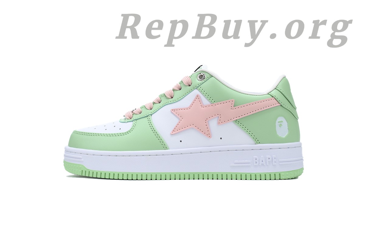 Best A Bathing Ape Bape Sta Green and pink leather 1H70-191-055 Replica
