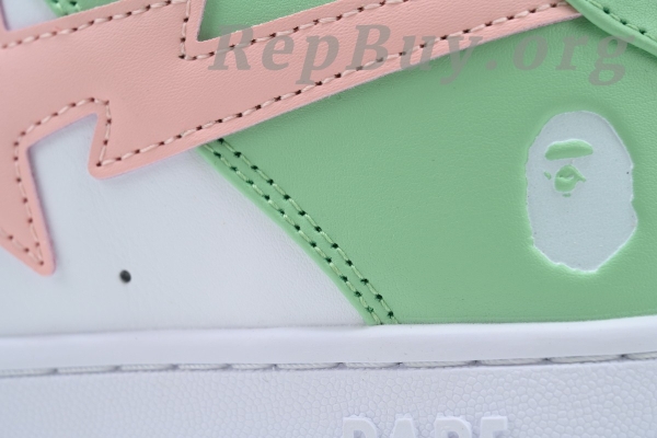 Bape Sta Green and Pink, Bape Shoes Replica, High Quality Bape Sneakers, 1H70-191-055 Fake, A Bathing Ape Dupes, Best Bape Sta Copy, Premium Replica Shoes, Bape Green Pink Leather, Luxury Bape Sneaker Reps, Bape Sta 1H70-191-055 Replica