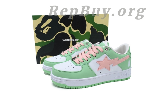 Bape Sta Green and Pink, Bape Shoes Replica, High Quality Bape Sneakers, 1H70-191-055 Fake, A Bathing Ape Dupes, Best Bape Sta Copy, Premium Replica Shoes, Bape Green Pink Leather, Luxury Bape Sneaker Reps, Bape Sta 1H70-191-055 Replica