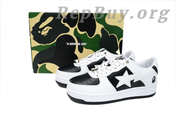 Bape Sta Low Black And White, high quality Bape replica, best Bape shoes replica, A Bathing Ape sneakers copy, OZXSH W291 328 replica, 1:1 Bape Sta Low, premium Bape knockoff, perfect Bape shoes duplicate