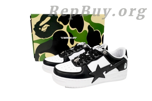 Bape Sta Low Black And White, High Quality Replica Bape Shoes, Bape Sta OZXSH W291 306M, Best Bape Sneakers Replica, 1:1 Bape Star Shoes, A Bathing Ape Sta Low Copy