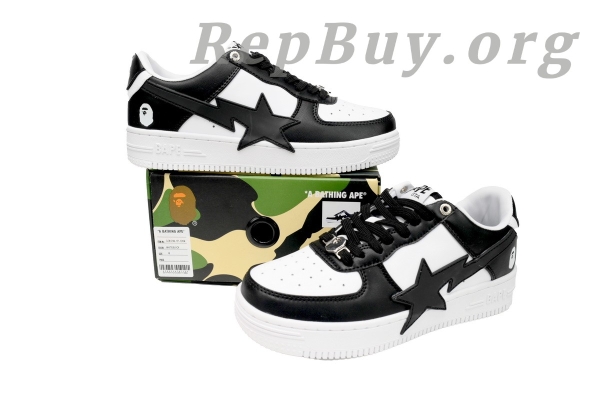 Bape Sta Low Black And White, High Quality Replica Bape Shoes, Bape Sta OZXSH W291 306M, Best Bape Sneakers Replica, 1:1 Bape Star Shoes, A Bathing Ape Sta Low Copy