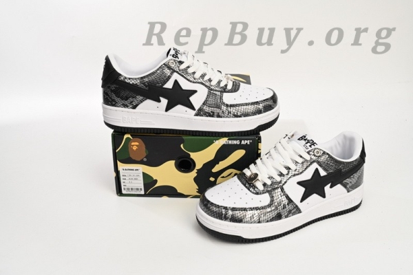 A Bathing Ape Bape Sta Low Black Black Snake Skin 1180 191 009 - Image 9