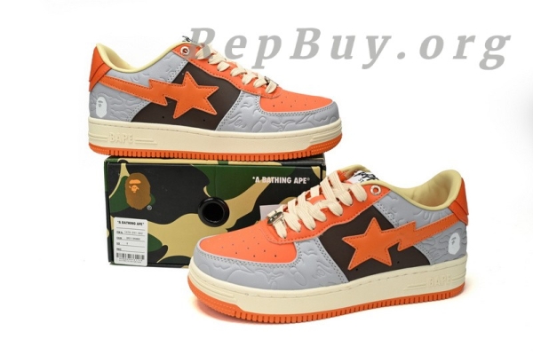Bape Sta Low Grey Orange Red, Bape Shoes Replica, High Quality Bape Sneakers, 1H70-291-002 Reps, Best Bape Sta Copy, A Bathing Ape Fake Shoes, Premium Bape Replica