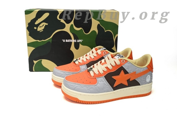 Bape Sta Low Grey Orange Red, Bape Shoes Replica, High Quality Bape Sneakers, 1H70-291-002 Reps, Best Bape Sta Copy, A Bathing Ape Fake Shoes, Premium Bape Replica
