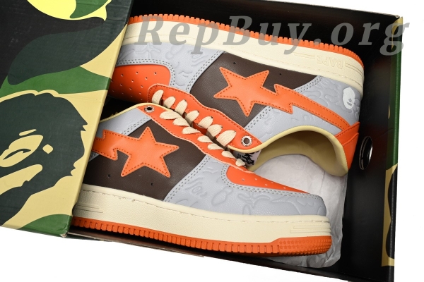Bape Sta Low Grey Orange Red, Bape Shoes Replica, High Quality Bape Sneakers, 1H70-291-002 Reps, Best Bape Sta Copy, A Bathing Ape Fake Shoes, Premium Bape Replica