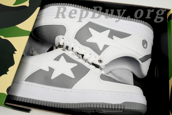 Bape Sta Low Grey White, Bape Shoes Replica, High Quality Bape Replica, Bape Sta OZXSH W291 328, Best Bape Sneakers Copy, 1:1 Bape Sta Low, A Bathing Ape Reps, Premium Bape Replica Shoes