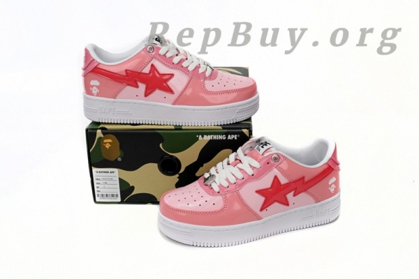 A Bathing Ape Bape Sta Low Pink Paint Leather 1H2-019-1046 - Image 13