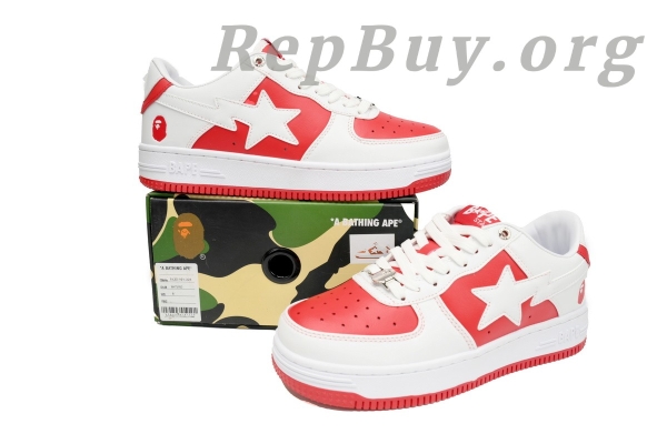Bape Sta Low Red And White, Bape Shoes Replica, High Quality Bape Sneakers, Bape Sta Low OZXSH W291 328, Best Bape Replica Shoes, 1:1 Bape Sta Low, Bape Red And White Sneakers, Premium Bape Replicas
