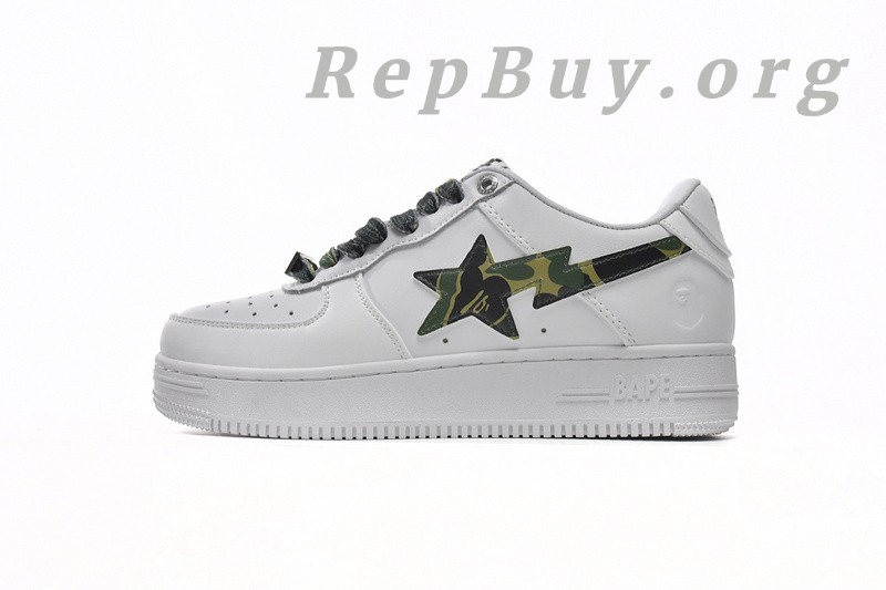 Best A Bathing Ape Bape Sta Low White Green Camouflage 1H20-191-045 Replica
