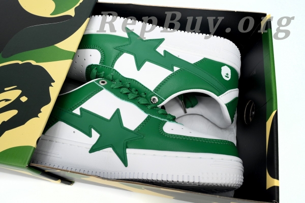 Bape Sta Low White Green Star, High Quality Bape Replica, Bape Shoes Replica, Best Bape Sta Copy, A Bathing Ape Fake Shoes, Premium Bape Sneakers, Bape Sta Low OZXSHM 191 306M Replica