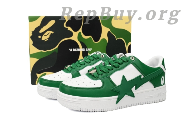Bape Sta Low White Green Star, High Quality Bape Replica, Bape Shoes Replica, Best Bape Sta Copy, A Bathing Ape Fake Shoes, Premium Bape Sneakers, Bape Sta Low OZXSHM 191 306M Replica