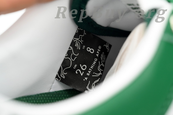 Bape Sta Low White Green Star, High Quality Bape Replica, Bape Shoes Replica, Best Bape Sta Copy, A Bathing Ape Fake Shoes, Premium Bape Sneakers, Bape Sta Low OZXSHM 191 306M Replica