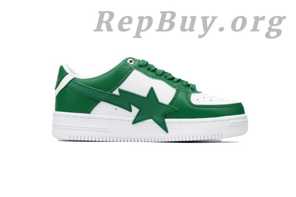 Bape Sta Low White Green Star, High Quality Bape Replica, Bape Shoes Replica, Best Bape Sta Copy, A Bathing Ape Fake Shoes, Premium Bape Sneakers, Bape Sta Low OZXSHM 191 306M Replica