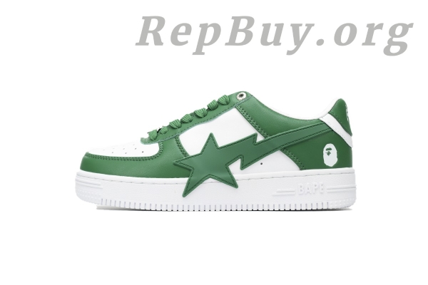 Bape Sta Low White Green Star, High Quality Bape Replica, Bape Shoes Replica, Best Bape Sta Copy, A Bathing Ape Fake Shoes, Premium Bape Sneakers, Bape Sta Low OZXSHM 191 306M Replica