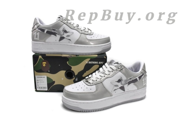 A Bathing Ape Bape Sta Low White Grey Mirror Surface - 图片 16