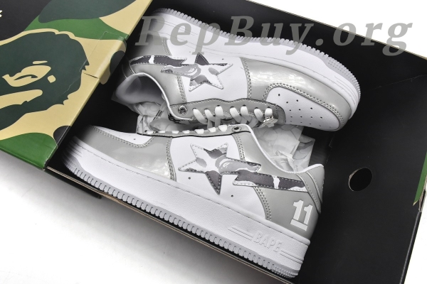 A Bathing Ape Bape Sta Low White Grey Mirror Surface - 图片 18