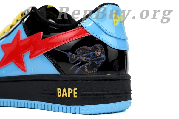 Bape Sta Marvel Comics Black Widow, Bape Sta replica, high quality Bape shoes, 1I73-291-907 replica, best Bape Sta copy, A Bathing Ape dupes, Black Widow Bape sneakers, premium replica shoes, Bape Sta Marvel knockoff, luxury replica sneakers