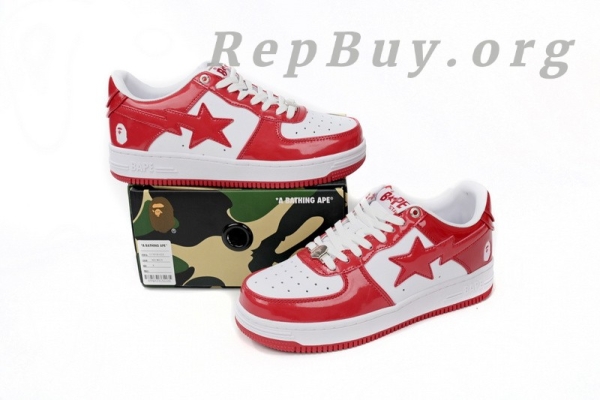 A Bathing Ape Bape Sta Patent Leather White Red (2023) 1170 191 022 - Image 13