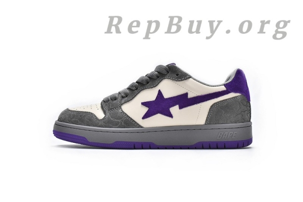 A Bathing Ape Court Sta Mist Grey Royal Purple 1G70-191-032 - Image 2