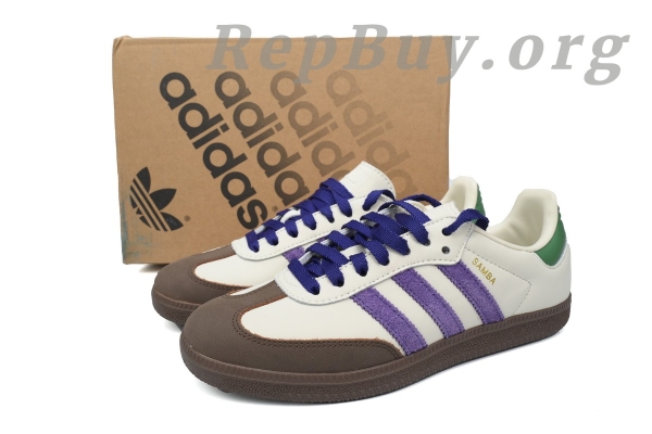 Adidas Samba OG replica, high quality Adidas Samba copy, best fake Adidas shoes, Off White Core Purple Green Brown ID8349, premium replica sneakers, 1:1 Adidas Samba, top tier rep shoes, Adidas Samba OG dupes, luxury replica footwear, perfect Adidas clones
