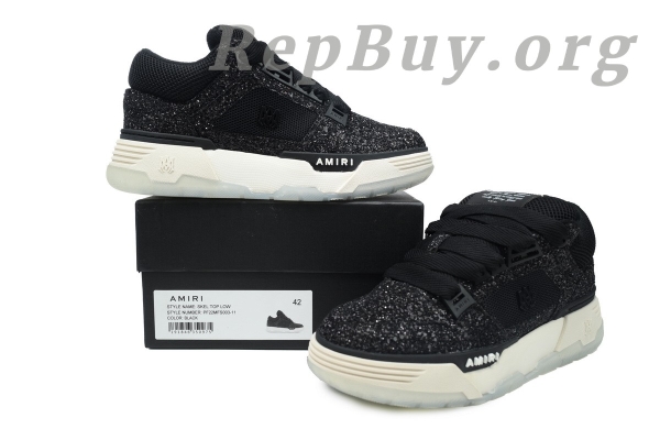 Amiri MA-1 Sneakers Black Glittered, high quality replica Amiri sneakers, best Amiri MA-1 copy, premium Amiri knockoff shoes, 1:1 Amiri glitter sneakers, top replica Amiri PS24MFS019 001, luxury Amiri MA-1 dupes, designer Amiri shoes replica