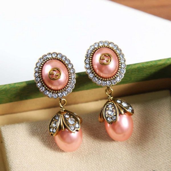 18K Double G Flower Pearl Earrings - 图片 6