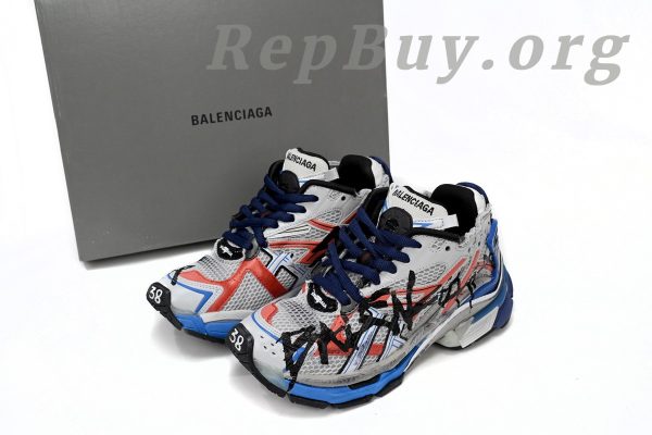 Balenciaga Runner White And Blue Printing 677402 W3RB6 1264 - 图片 13