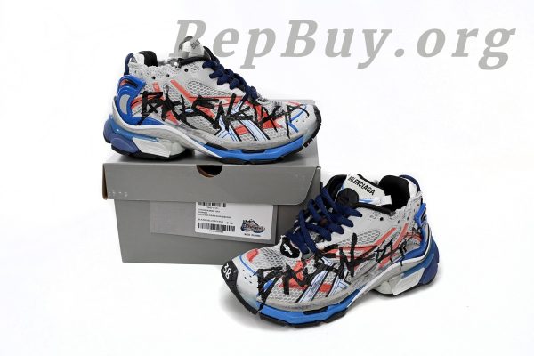 Balenciaga Runner White And Blue Printing 677402 W3RB6 1264 - 图片 14