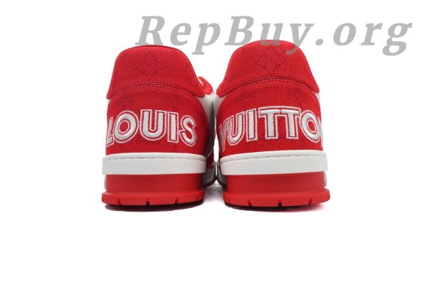 Louis Vuitton LV Trainer Sneaker Rose Red, high quality replica LV Trainer, best copy LV sneakers, 1:1 replica Louis Vuitton shoes, luxury replica sneakers, premium LV Trainer dupes, designer inspired sneakers, Rose Red LV Trainer copy