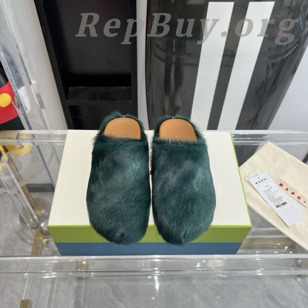 Marni Green LONG-HAIR CALFSKIN FUSSBETT SABOT Slide Green PB SBMS004601P4122 - 图片 2