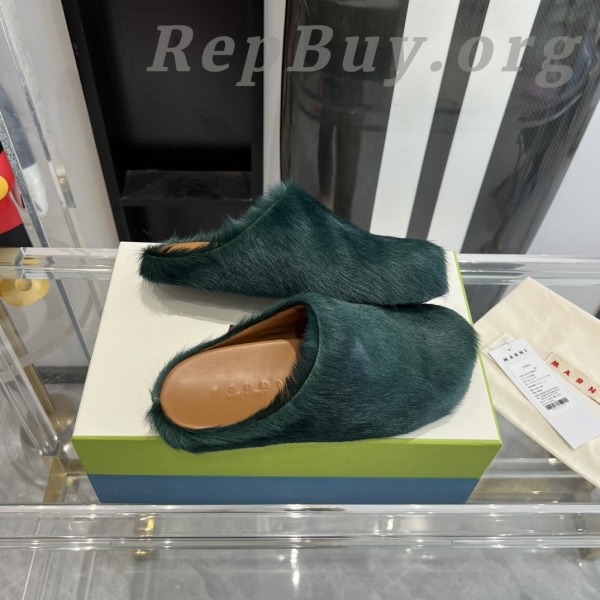 Marni Green LONG-HAIR CALFSKIN FUSSBETT SABOT Slide Green PB SBMS004601P4122 - 图片 7