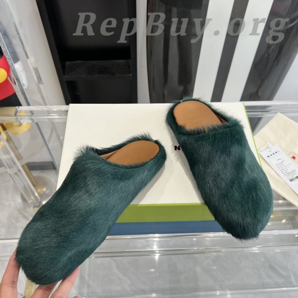Marni Green LONG-HAIR CALFSKIN FUSSBETT SABOT Slide Green PB SBMS004601P4122 - 图片 4