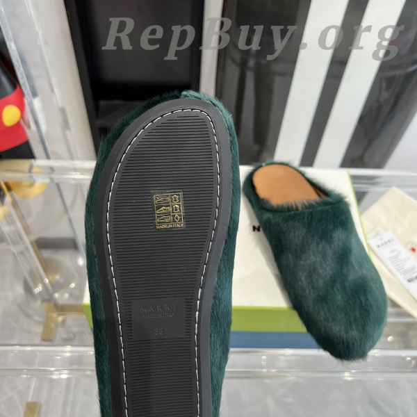 Marni Green LONG-HAIR CALFSKIN FUSSBETT SABOT Slide Green PB SBMS004601P4122 - 图片 5