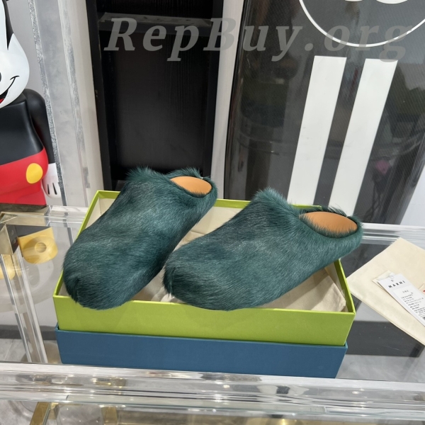 Marni Green LONG-HAIR CALFSKIN FUSSBETT SABOT Slide Green PB SBMS004601P4122 - 图片 9