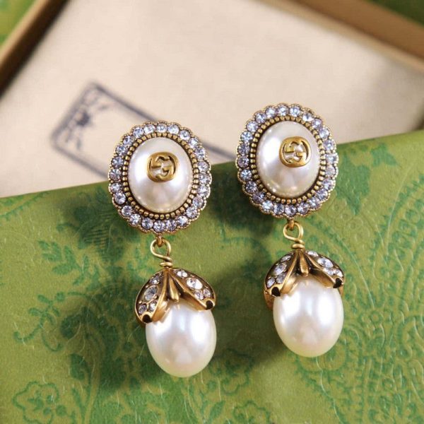 18K Double G Flower Pearl Earrings - 图片 2