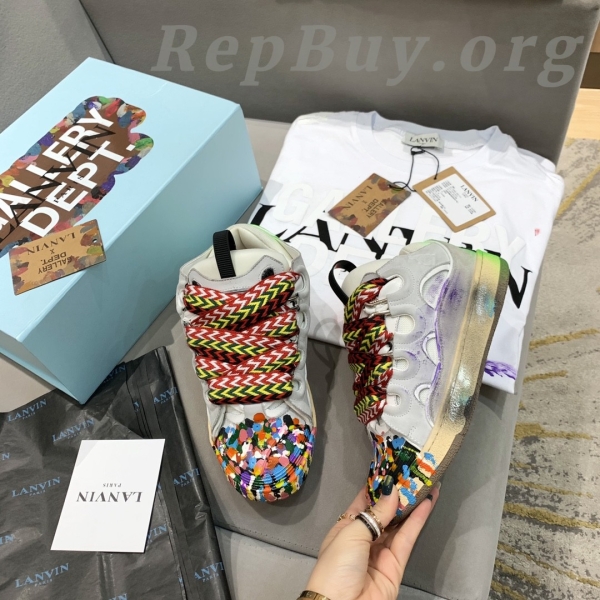 Gallery Dept x Lanvin Curb Sneakers, high quality replica sneakers, Gallery Dept replica shoes, Lanvin printed sneakers, white curb sneakers, best replica Gallery Dept, premium copy sneakers, designer sneaker dupes, FM-SKRK11-DRGD-E21