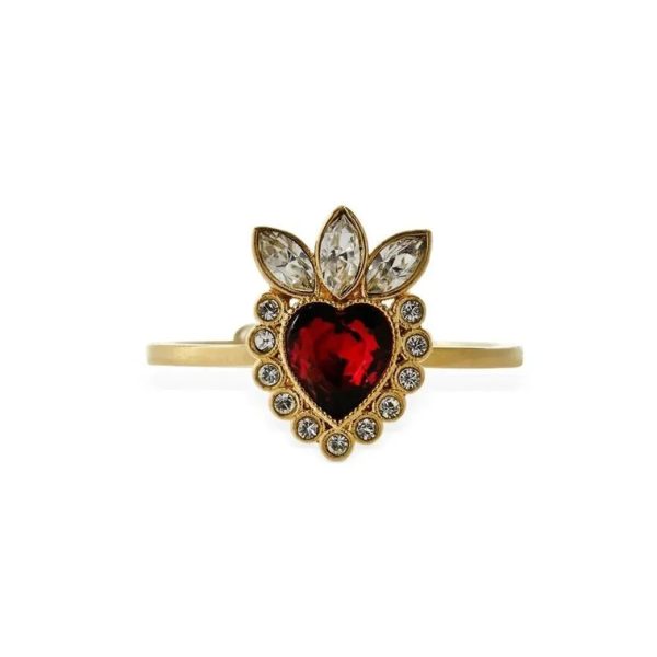 18K Double G Crystal Heart Ring - 图片 2