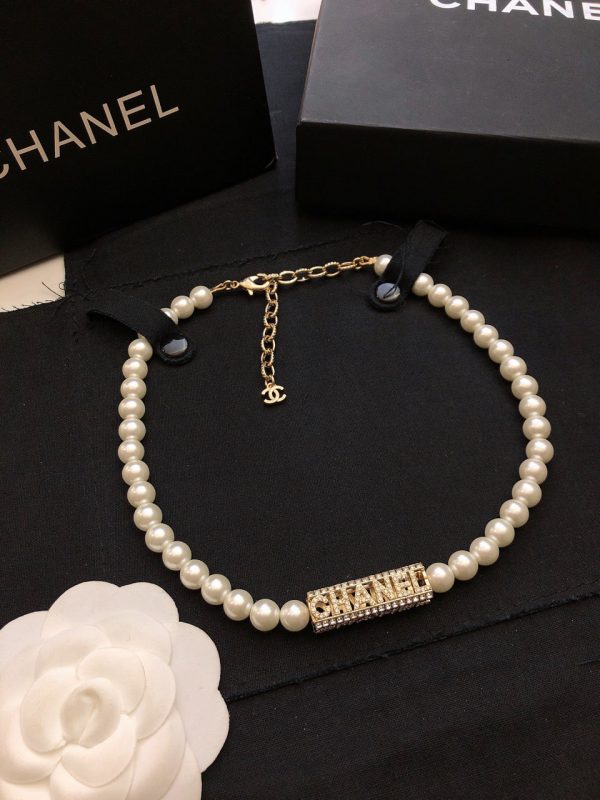 18K CC Scripe Pearls Chain Necklace - 图片 5