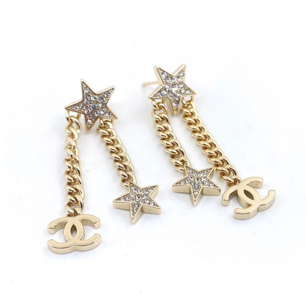 18K CC Star Diamonds Long Earrings