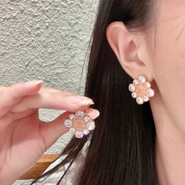 18K CC Color Flower Diamond Earrings - 图片 2
