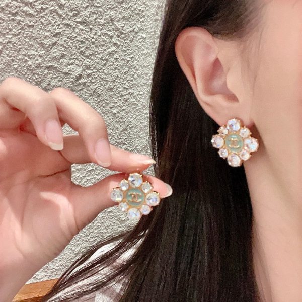 18K CC Color Flower Diamond Earrings - 图片 7