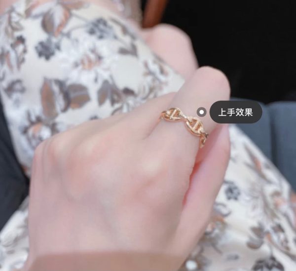 18K Chaine D'Ancre Enchainee H Ring - 图片 3