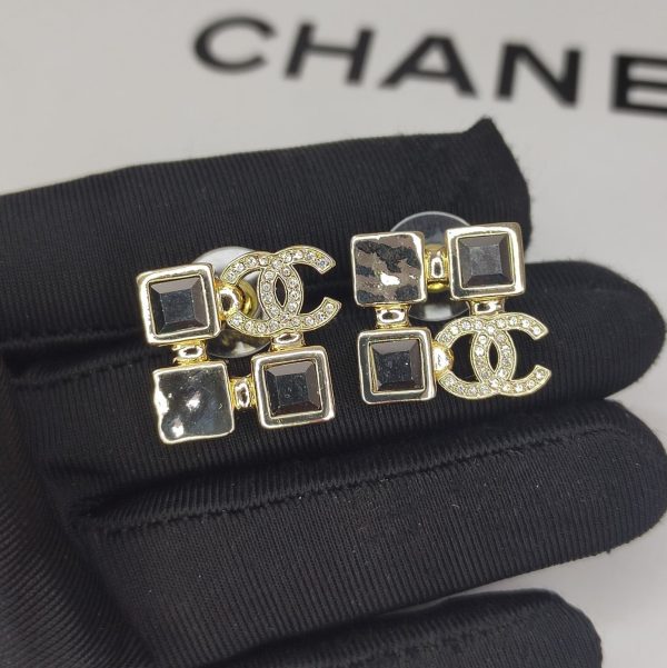 18K CC Black Crystals Earrings