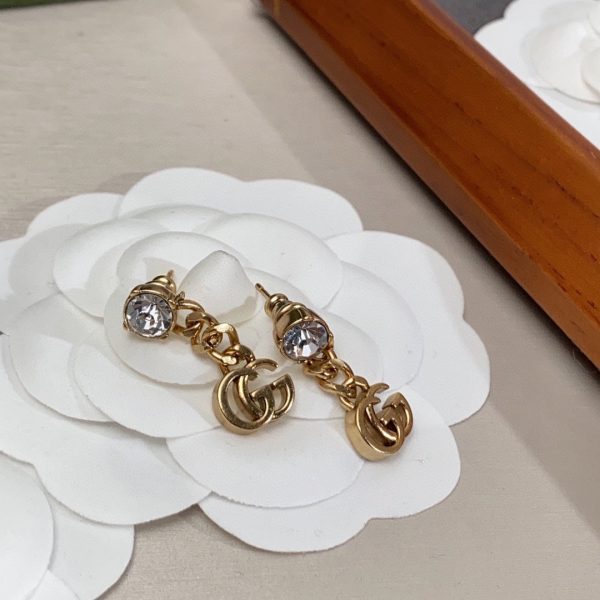 18k Double G Crystal Chain Earrings - 图片 2