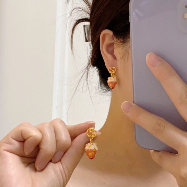 18K Double G Strawberry Earrings - 图片 2