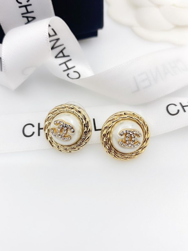 18K CC White Pearl Earrings - 图片 3