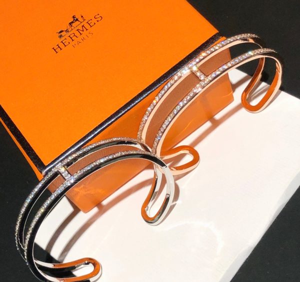 18K Ever Chain D’ancre Cuff Diamond H Bracelet - 图片 8