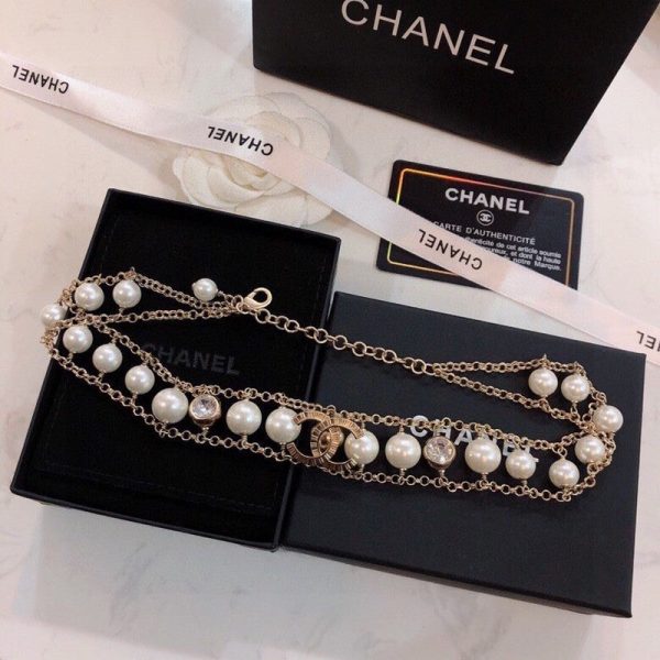18K CC Pearl Choker Chain Necklace - 图片 2